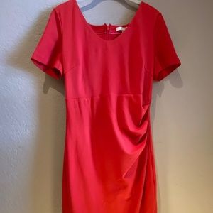 Boden red ruched knit dress